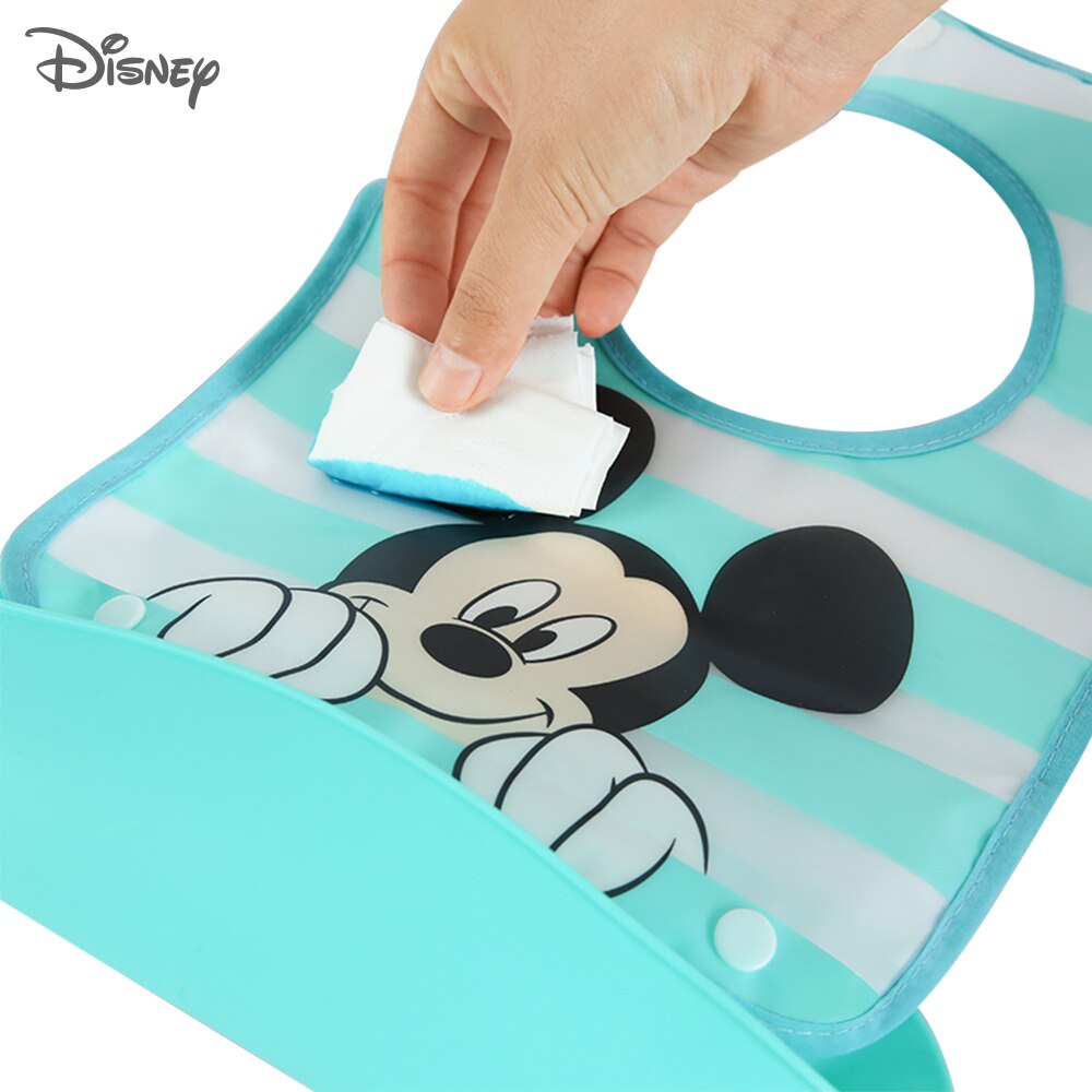 Disney Silicone Baby Dinner Bib Combination Leak-proof Pocket and Baby Burp cloths Detachable baby stuff for newborns